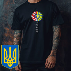 I Stand With Ukraine American Flag Ukraine Flag Flower Blue T-shirt