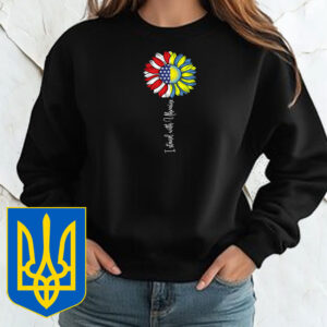 I Stand With Ukraine American Flag Ukraine Flag Flower Blue T-shirt
