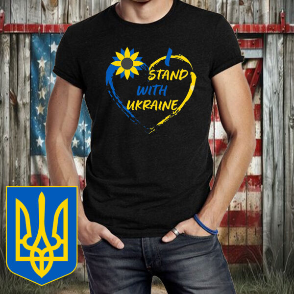 I Stand With Ukraine Heart Ukraine Flag T-Shirt