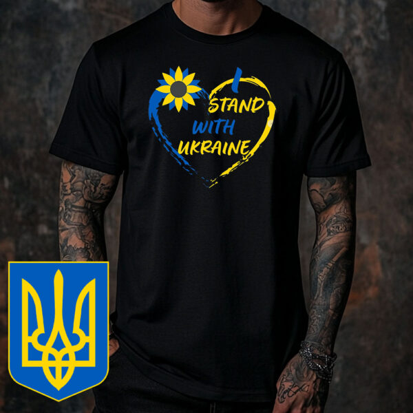 I Stand With Ukraine Heart Ukraine Flag T-Shirt